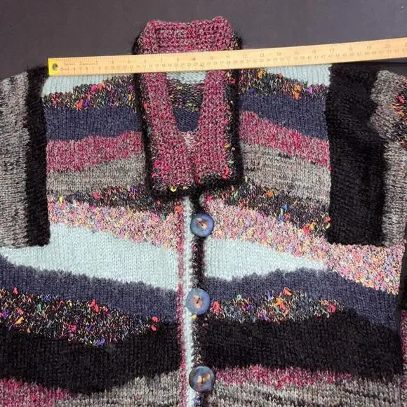 Anthropologie Rare Patchwork Hand Made Clay Button Striped Cardigan Free Size - Picture 5 of 15